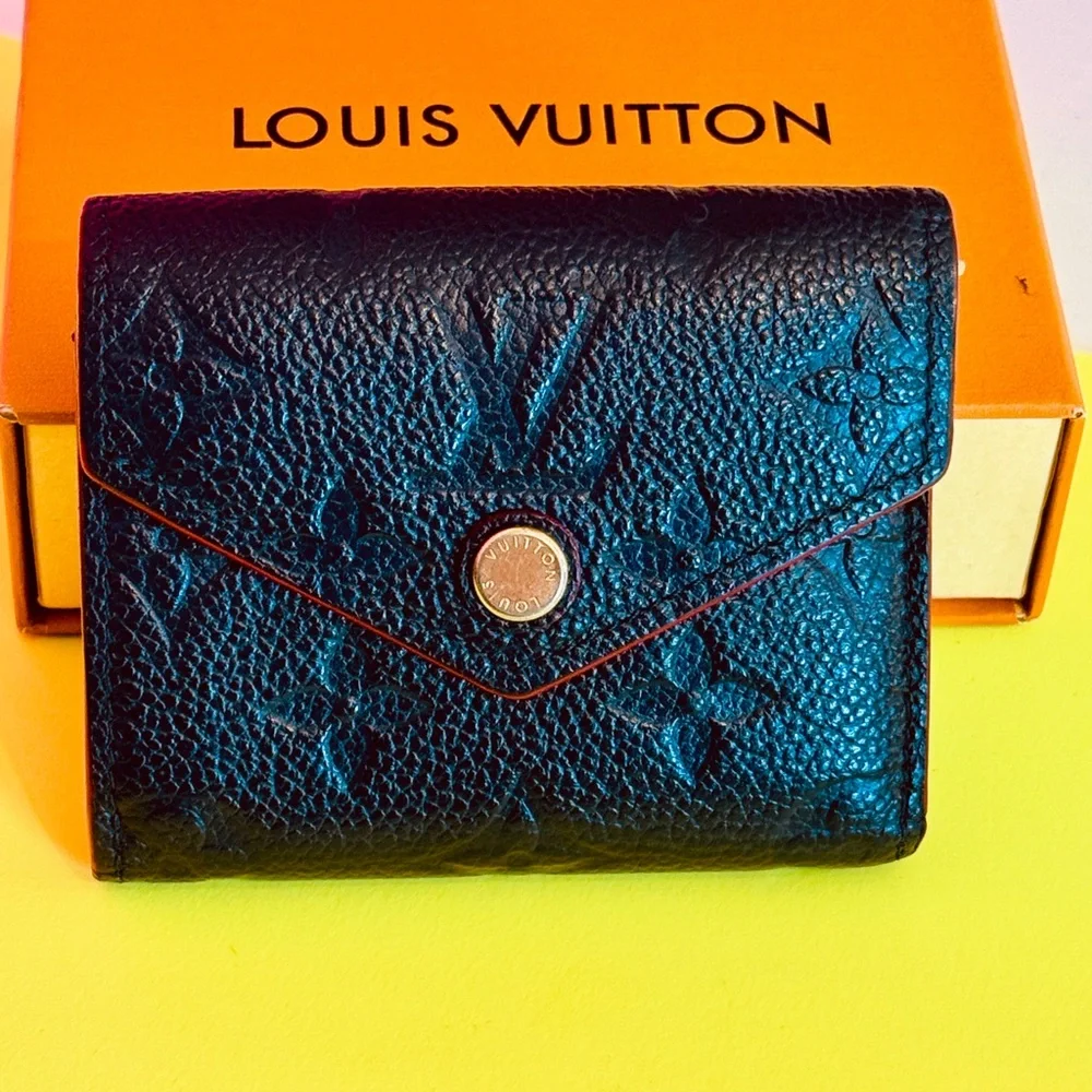 Louis Vuitton Black Embossed Monogram Compact Wallet with Red Trim